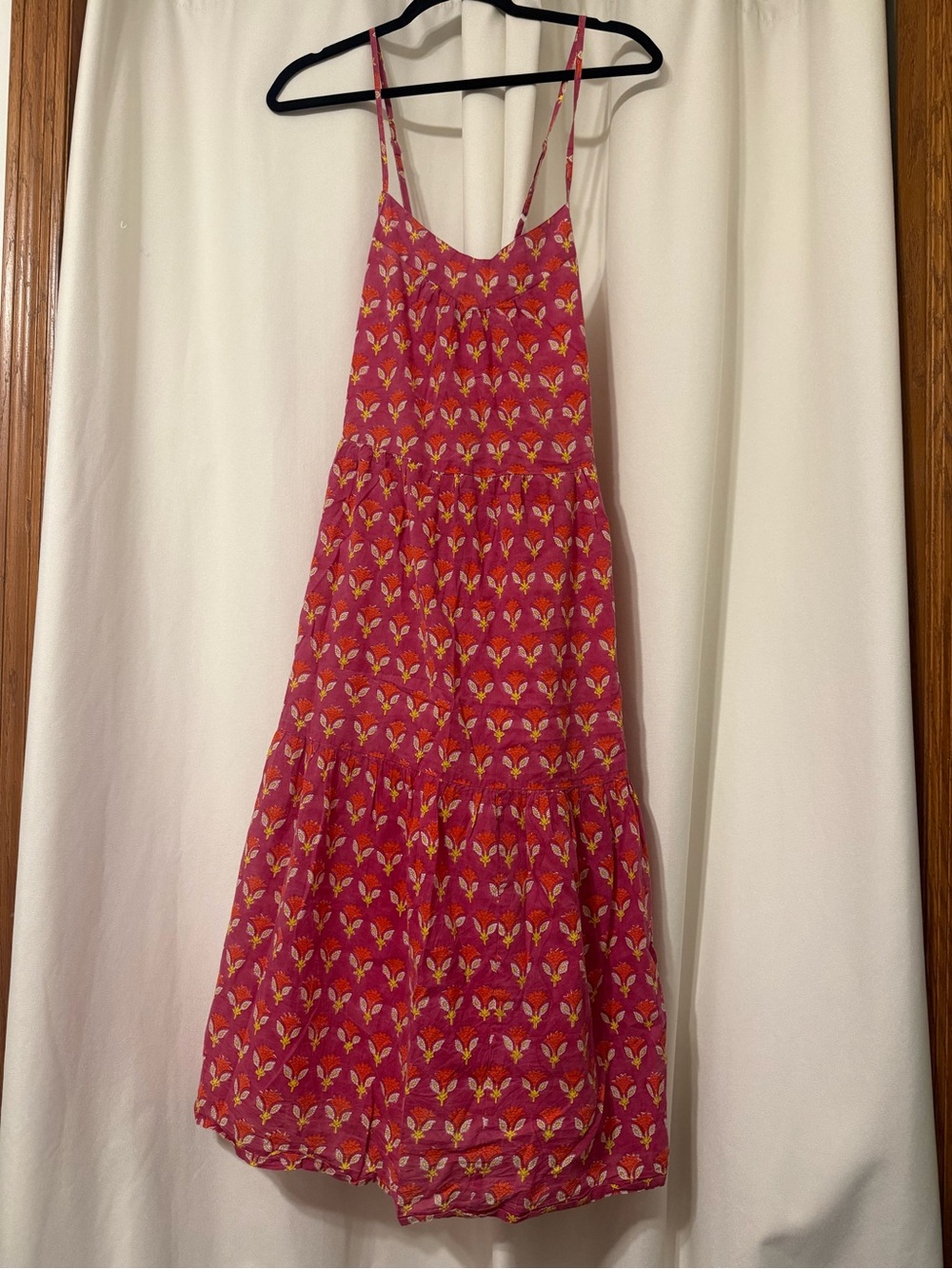 SZ Blockprints 100% Cotton Tiered Midi Bohemian Dress with Straps Size M - Picture 4 of 8
